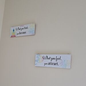 Inspirational Wall Sign Set - White with Pastel Accents 6 Total